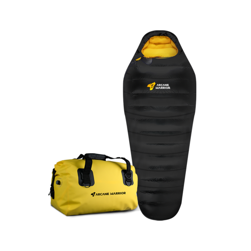 down sleeping bag in rain ARCANE WARRIOR Down Sleeping Bag (-5°F